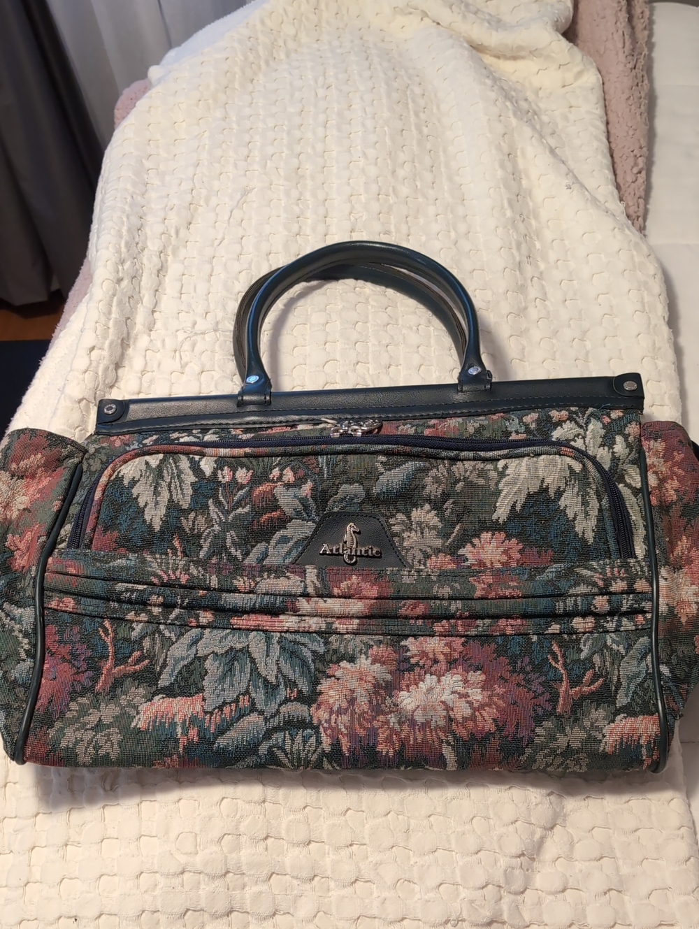 Vintage Atlantic Floral Tapestry Weekender Travel Bag 90s